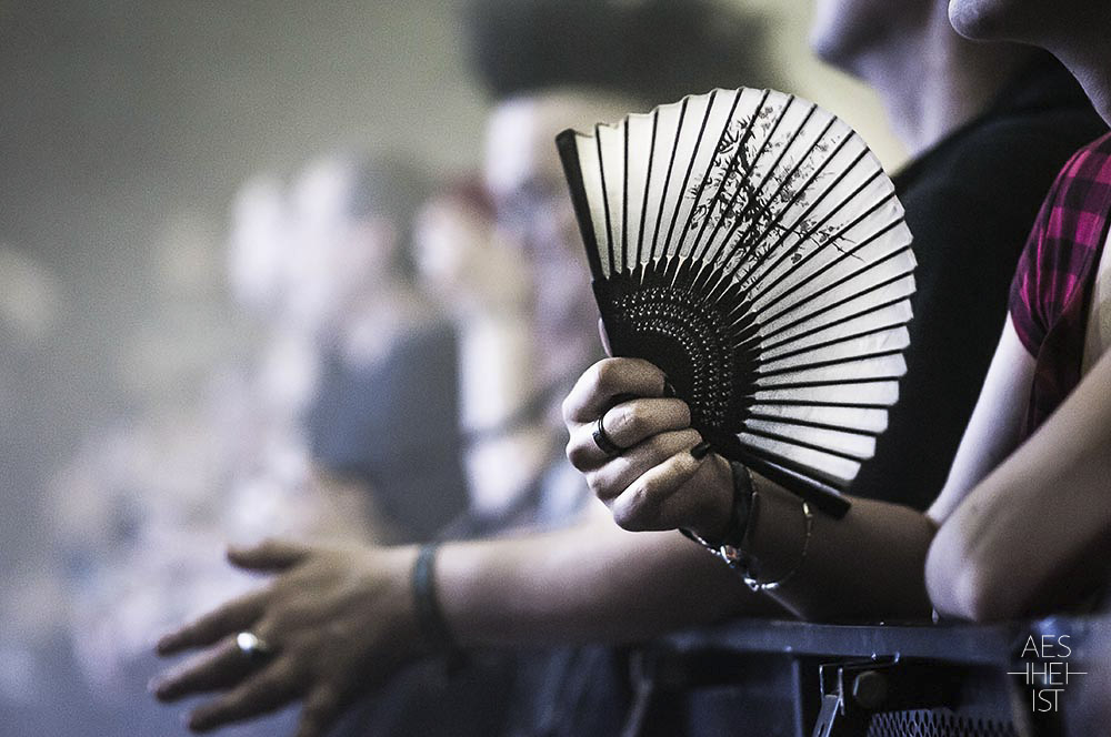 Damenhand mit Fächer im Konzert