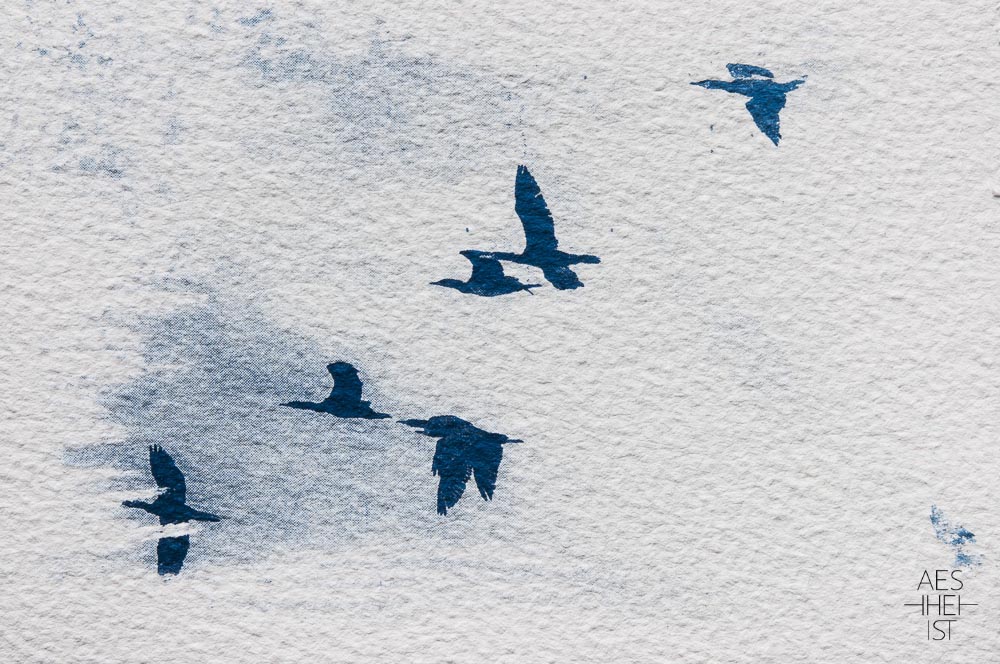 Cyanotype: birds in front of clouds