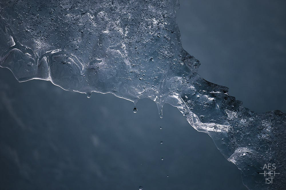 melting ice with falling drops